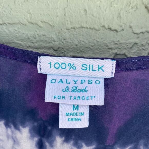 Calypso St. Barth for Target M Tie-Dye Silk Peasant Blouse Top Multicolor - Picture 9 of 10